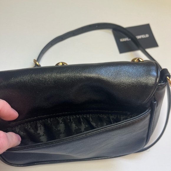 Karl Lagerfeld Black Leather and Gold Hearts Crossbody/Shoulder Bag - Picture 8 of 8